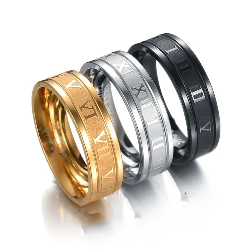 Hot Selling Simple Design Titanium Stainless Steel Roman Numbers Ring Punk For Men Women