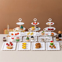 Ensemble de 10 plateaux à gâteaux et fruits blancs, support à dessert en plastique à trois étages pour la maison, les mariages et les fêtes