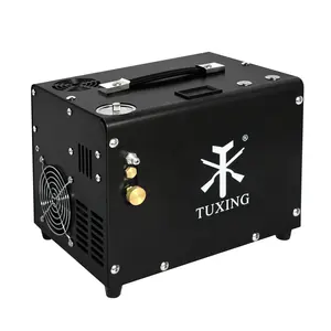 TUXING Auto Stop 4500PSI/300BAR/30MPA Adaptador de corriente incorporado de 12V Sistema de drenaje Compresor de aire PCP alimentado por batería sin agua y aceite