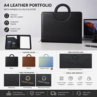 Portafolio de Cuero PU Encerado Premium A4 de Entrega Rápida, Maletín con Cremallera, Asa Integrada y Calculadora, en Stock para Reuniones