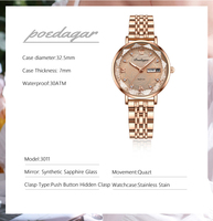 Montre à quartz pour femme POEDAGAR 3012, bracelet en acier, date luminescente, résistante à l'eau 3ATM, élégante, luxueuse, montre-bracelet pour femmes
