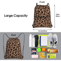 Sac à dos à cordon imprimé léopard, grande capacité, durable, imperméable, en polyester léger, pour la gym et les sports de plein air, unisexe