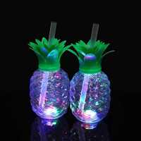 Gobelet lumineux LED en plastique en forme d'ananas de 16 oz avec paille, pour fête à thème Tiki Aloha Flamingo Moana