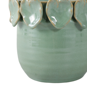 Vaso in Ceramica Rotondo con Bordo a Foglia per Uso Interno ed Esterno, Vaso per Fiori in Gres Verde, Arredo Moderno 8 Pollici - Product Image 5