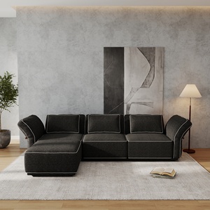 Ensemble de meubles de salon VOXHOME, style moderne minimaliste, modulaire, sectionnel, structure mixte en acier inoxydable et bois massif - Product Image 1