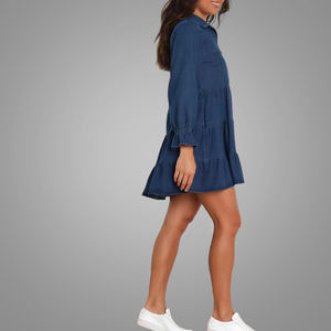 Vestido vaquero de talla grande para mujer, ropa de Color sólido, informal, suelto, manga larga, <span class=keywords><strong>2022</strong></span> - Product Image 4