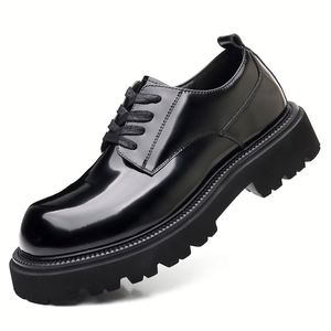 <b>Men's</b> Trendy Casual Pointed Toe Genuine Leather Office & Career Business <b>Shiny</b> Raised Heel Thick Sole Loafers - Product Image 2