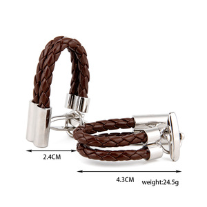 Luxury Custom Cufflinks Men's Shirt High Quality Creative French <b>Leather</b> Rope Cufflinks - Product Image 6