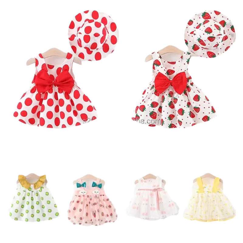 The latest breathable children's Bee print dress cute design girl's dress knee length short sleeve cotton children's dress