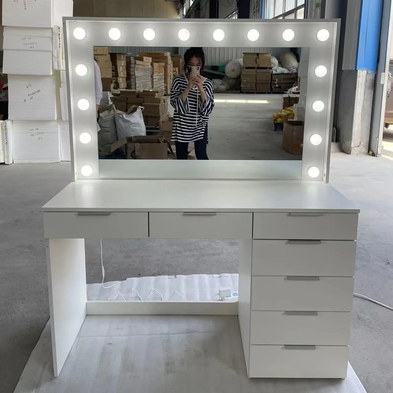 White Vanity Set With 7 Drawers And Lights Dressing Table With Mirror And Drawers Bedroom