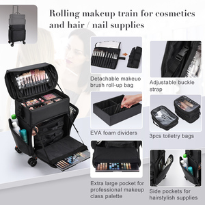 Rolling <b>Makeup</b> <b>Case</b> Professional Cosmetic <b>Case</b> Organizer Cosmetology Suitcase Nail Polish Storage Travel Salon Barber <b>Case</b> - Product Image 2