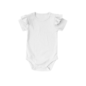 Großhandel Fertige Babykleidung Kurzarm Druckknopfverschluss Bio-Baumwolle Gerippter Rüschen Baby Mädchen Kurzer Strampler - Product Image 5