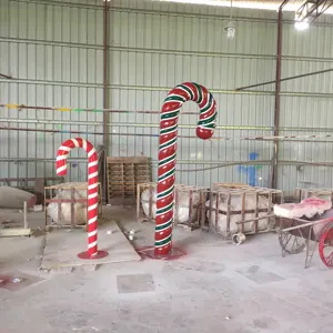 Proyector comercial de gran caña de caramelo, artesanía, figurita de fibra de vidrio, juguetes, adornos de pueblo, decoraciones navideñas para exteriores