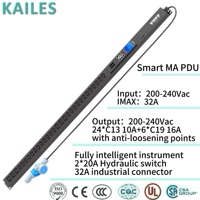 KAILES (KLS) PDU intelligent géré série MA 200-240Vac 32A 30 prises pour usage industriel, distribution d'alimentation pour rack 24C13+6C19 (anti-chute)