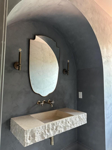 Custom Modern Travertine Long <strong>Narrow</strong> <strong>Hand</strong> Wash Basin Vessel <strong>Sink</strong> Wall Mounted Floating Polished for Hotel Bathroom Vanity - Product Image 3