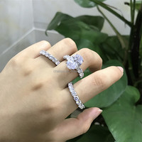 Vente chaude Trio bague pour femmes 925 argent Sterling coupe ovale CZ bijoux fiançailles bande de mariage anneaux ensemble