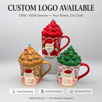 Nouvelle Arrivée 2026 : Ensemble de Tasses de Noël en Céramique avec Couvercle en Forme d'Arbre et Motif Père Noël en Relief 3D – Tasses à Café de Fêtes en Gros