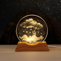 Lampe de nuit créative en verre cristal minimaliste moderne avec base lumineuse, motif galaxie cosmique transfrontalière, pour décoration de bureau et chambre