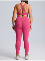 Ensemble de vêtements de sport 2 pièces pour femmes grandes tailles, Spandex/Nylon, haute élasticité, effet push-up, séchage rapide, résistant aux plis, motif uni