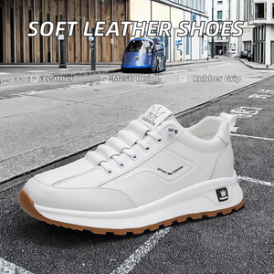 New 2026 Mens Shoes Casual Wear Pure <b>Leather</b> Soft White Athletic Shoes Mesh EVA <b>Insole</b> Chunky Lace-up Sneaker Custom - Product Image 2