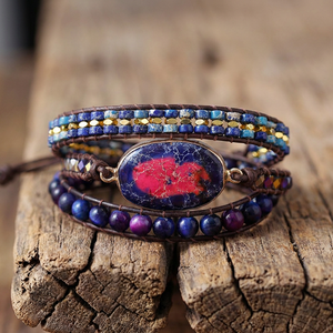 Braccialetti Avvolgenti in Pelle Multistrato BOHO con Pietre Blu e Rosse, Bracciale con Perline, Gioielli Bohemien per Ragazze, Bijoux all'Ingrosso - Product Image 1