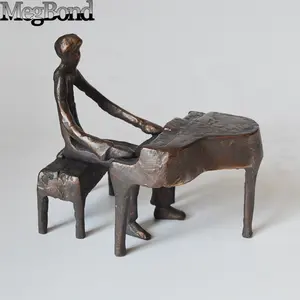 Cast iron antique bronze metal musician figurine, pianist statue for home decor