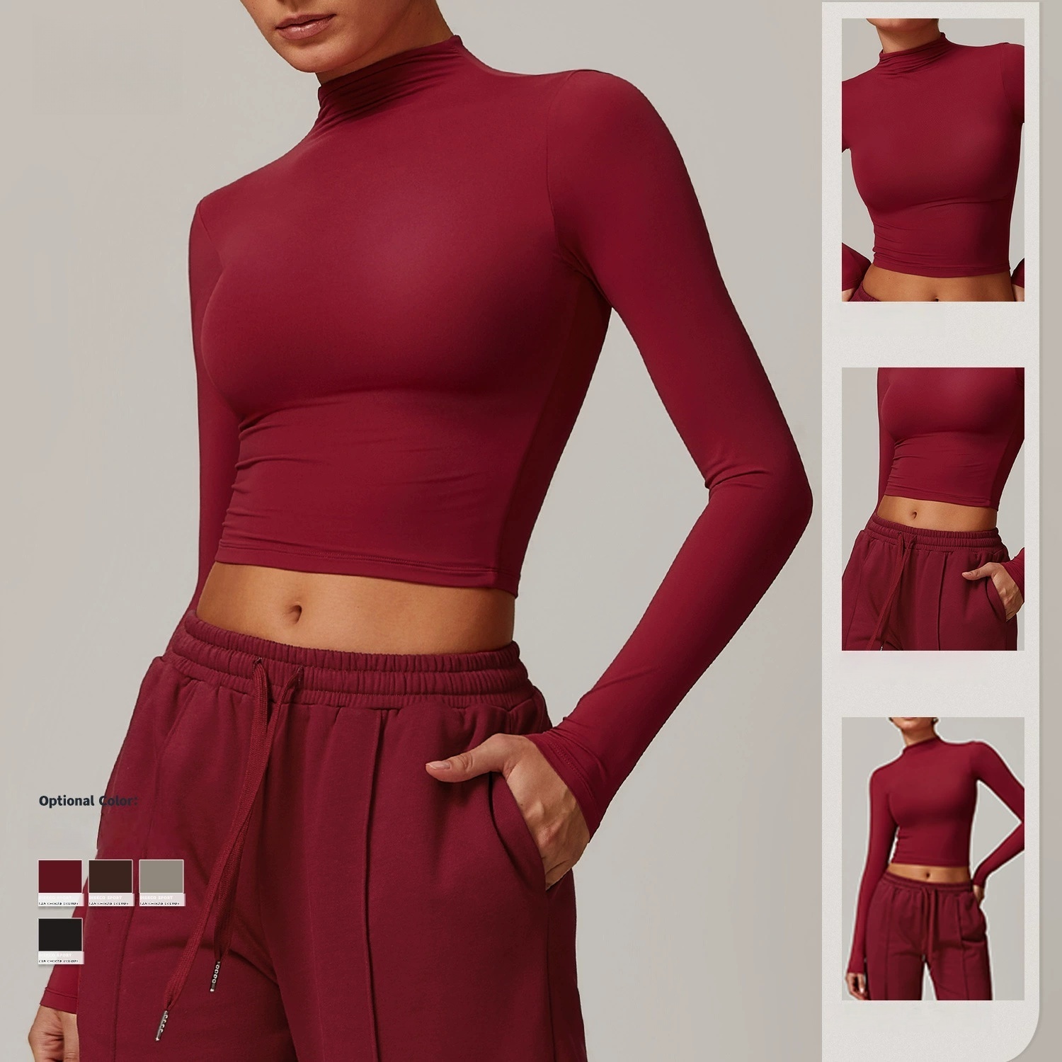 Wholesale Womens Custom Long Sleeve Shirt Moisture Wicking Workout Top High Neck Yoga Clothes for Running Gym