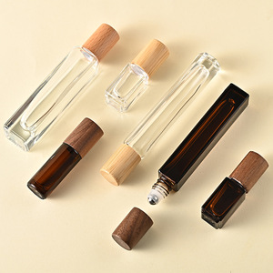 Luxury <strong>Walnut</strong> Cover Amber square Glass Roll on Bottle clear Round 5ml 10ml 15ml Empty <strong>Essential</strong> <strong>Oil</strong> Glass Roll on Bottle - Product Image 3