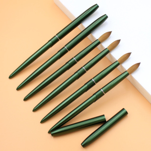 Pincel para Uñas de Acrílico 100% Kolinsky Puro con Logo Personalizado, Mango Metálico Verde Mate y Cabeza Redonda Prensada para Manicura Acrílica - Product Image 3