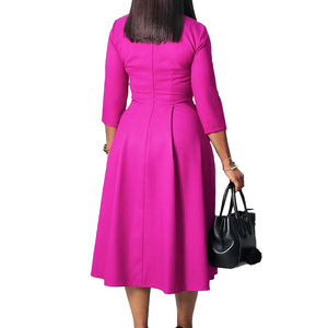 D529 Último Diseño <span class=keywords><strong>Vestidos</strong></span> de Oficina para Mujer Otoño Casual Elegante Color Sólido Plisado Africano para Ropa - Product Image 6