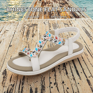 Sandales plates polyvalentes pour femmes, ornées de strass, légères, respirantes, antidérapantes, confortables, décontractées, tendance, pour la plage et le bord de mer - Product Image 2