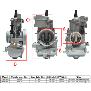 Karburator PWK 36S 38S 36 38mm Karburator Model Badan Pendek PWK dengan Power Jet untuk Mesin 2/4-Tak 200-350cc Sepeda Motor ATV - Product Image 2