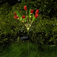 Lampe solaire LED à trois têtes en forme de tulipe, à insérer au sol, petite, pour extérieur, IP65, résistante à la pluie, pour jardin, parc, pelouse, décoration