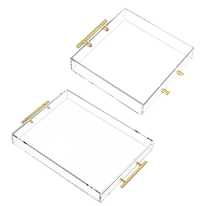 מגש הגשה אקרילי שקוף 12x12 אינץ' עם ידיות זהב, מתקפל, דקורטיבי, לשימוש עם קפה, מתאבנים, חדר אמבטיה, לתצוגה - Product Image 4