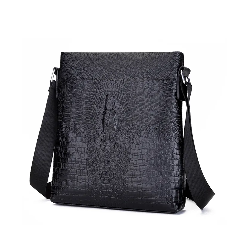Men Shoulder Bag PU Leather Sling Bag Waterproof Crocodile Pattern Classic Men's Casual Messenger Bag