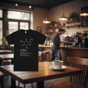 T-shirt con formula chimica della caffeina, maglietta nera unisex, regalo per gli amanti del caffè - Product Image 3