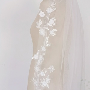 Commande personnalisée acceptable Applique en dentelle fleurie garniture mariage voile de mariée cathédrale chapelle longueur mariage Cape voile - Product Image 5