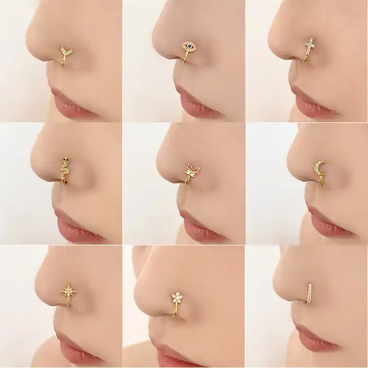 14k Solid Gold Sun Symbol Nose Stud Piercing Jewelry - Adele | Studio Meme  – Studio Meme - Dainty Tribal Jewelry