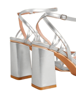 Chaussures à talons hauts pour femmes, argentées, à brides multiples, talon carré, bout ouvert, à enfiler, antidérapantes, pour l'été et l'extérieur, vente en gros