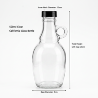 Bouteille en verre transparente réutilisable de 500 ml avec poignée, bouchon à vis en plastique avec joint pour l'embouteillage de vin de fruits et d'alcool maison