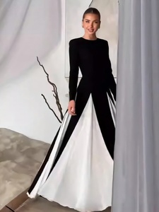 Vestido de Fiesta Elegante Colección Ramadán 2025 de <span class=keywords><strong>Boutique</strong></span> Factory, Vestido Casual Ajustado de Manga Larga con Costuras Blancas y Negras Estilo Francés - Product Image 3