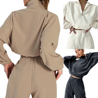 Nouvel ensemble sport décontracté pour femme, col roulé, coupe ample, couleur unie, collection automne/hiver 2026, pour le marché européen et américain