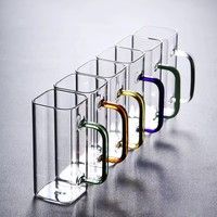 Vaso de Agua Cuadrado de Vidrio para el Hogar con Asa de Color, Taza de Vidrio de Borosilicato de Alta Resistencia al Calor para Restaurante o Regalo