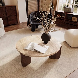 Tavolino da Tè in Legno Massello Minimalista Stile Wabi-sabi, Tavolino Rotondo per Salotto, Balcone e Casa - Product Image 4