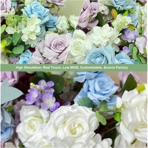 Arreglo Floral Artificial Personalizado, Centro de Mesa con Hortensias Azules, Camino de Mesa de Flores de Seda, Eucalipto, Rosas, Delphinium, Decoración para Bodas - Product Image 2