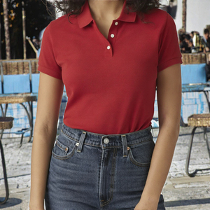 <b>Women's</b> Short Sleeve <b>Polo</b> Shirt Solid Red Cotton Pique Regular Fit Casual Button Up <b>Tops</b> - Product Image 3