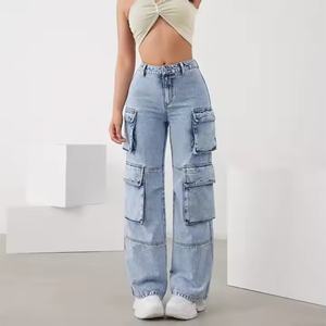 Jeans de Cintura Media Personalizados para Mujer, Estilo Hip-Hop Urbano, Vintage, Lavado Ácido, Desgastado, con Múltiples Bolsillos, Tipo Cargo - Product Image 5