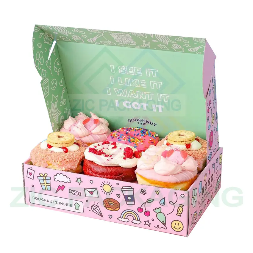 도매 사용자 정의 로고 핑크 베이커리 케이크 도넛과 쿠키 도넛 상자 칸막이 삽입