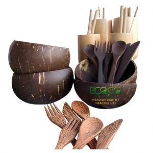 Bols en coquille de noix de coco 100% faits à la main, écologiques, pour smoothies, salades, glaces, sans BPA, offres promotionnelles, option gravure de logo - Eco2go - Product Image 1