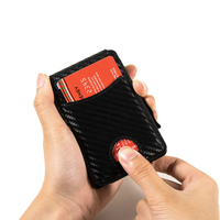 Dompet Kartu Bisnis Pria Minimalis Tipis Anti RFID Casekey, Bahan Serat Karbon, Lipat Vertikal, Magnetik, Pintar
